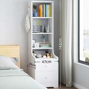 2x Bedside table pair with shelves drawers side hook modern design white