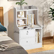 2x Bedside table set modern minimalist lockable drawer open storage unit