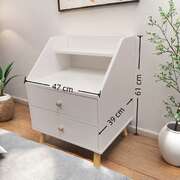 2x Bedside table set modern design wooden legs white drawers furniture