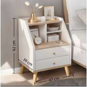 2x bedside table set wood grain drawers curved design furniture