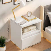 2x Bedside table set with drawer and shelf, minimalist white design, 2 pieces