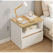 2x bedside table set modern white oak wood drawer minimalist design