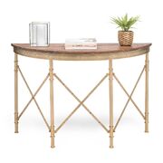Wooden Hallway Console Table Half Round Shape In French Brass Finish