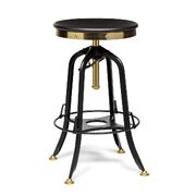 Industrial Height Adjustable Swivel Bar Stool - Wooden, Gold Black