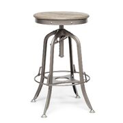 Industrial Swivel Bar Stool - Height Adjustable, Oak Wood Top, Grey Finish