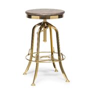 Industrial Swivel Bar Stool - Height Adjustable, Oak Wood Top, Gold Finish