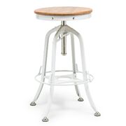 Hamptons Style White Bar Stool - Height Adjustable, Swivel, Natural Wood Top