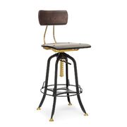Industrial Swivel Bar Stool Chair - Wooden, Back, Gold Black