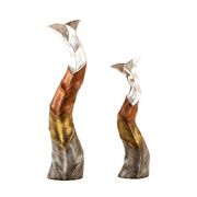 Hand-Painted Aluminium Decorative Flower Vases - Set Of 2, Tall Slim