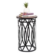 Black Round Iron Side Table With Cross Legs And Copper Finish Top