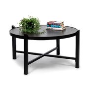 Modern Black Round Coffee Table With Copper Finish Engraved Top