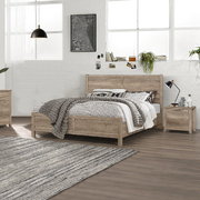 3 Pieces Bedroom Suite Natural Wood Like MDF Structure King Size Oak Colour Bed, Bedside Table