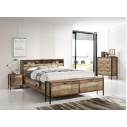 4 Pieces Storage Bedroom Suite Metal Legs Queen Oak, Bedside Table & Tallboy