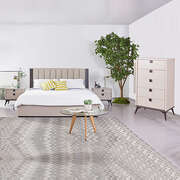 Queen 4 Pcs Bedroom Suite With Tallboy Fabric Upholstery Mdf Combination Of Champagne And Black Colour