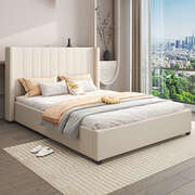 King Size High Rise Headboard Linen Beige Fabric Four Mdf Drawers