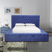 Bedframe Queen Size Velvet Fabric Blue Colour 