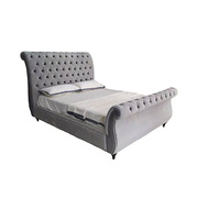 Bedframe Queen Size Velvet Fabric Navy Grey Colour