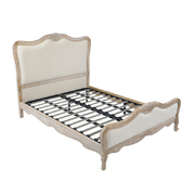 Beige Linen Fabric Queen Bedframe With Oak Wood Finish