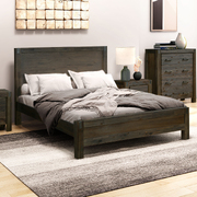Bed Frame Double Solid Wood Veneered Timber Slat In Chocolate
