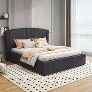 Roman Bed Frame Double Size Black Velvet Fabric With Gas Lift Plywood