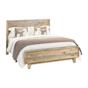 Double Size Wooden Bed Frame In Solid Wood Antique Design Light Brown