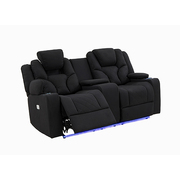 Fabric Black Headrest Padded Seat Recliner Sofa 2R 