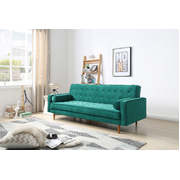 Green Velvet 3-Seater Button-Tufted Sofa Bed