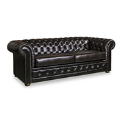 Brown Leather 3-Seater Button-Studded Sofa Set