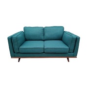 Teal Fabric 2-Seater Sofa With Wooden Frame