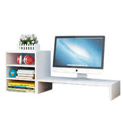 Wooden Monitor Riser Stand With 3-Tier Shelves (White Wood)