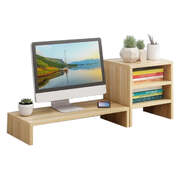 Wooden Monitor Riser Stand With 3-Tier Shelves (Walnut Wood)