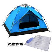 Automatic Camping Tent 3-4 Person with Moisture Proof Pad(Blue)