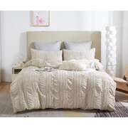 Tufted Boho Striped Embroidery Quilt/Doona/Duvet Cover Set - King Size