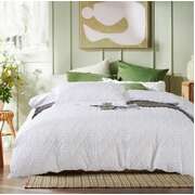 Tufted Boho Embroidery Quilt/Doona/Duvet Cover Set - White - Super King Size