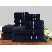 14Pc Classic Dobby Stripe Cotton Towel Set 650Gsm Sailor Blue