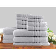 14Pc Classic Dobby Stripe Cotton Towel Set 650Gsm Silver