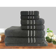 7Pc Classic Dobby Stripe Cotton Towel Set 650Gsm Charcoal