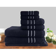 7Pc Classic Dobby Stripe Cotton Towel Set 650Gsm Sailor Blue
