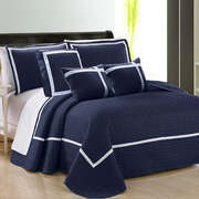 6 Piece Two Tone Embossed Comforter Set King Navy