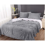 Stripe Flannel Sherpa Blanket King Silver
