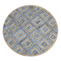 Diamond Denim Rug Natural & Denim Blue 120x120cm