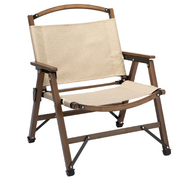 Bamboo Canvas Foldable Camping Chair Wooden Travel Picnic Park - Khaki/Beige
