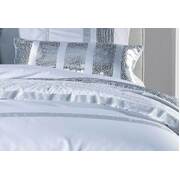 King Size White Striped Sequins Quilt Cover Set 3pcs