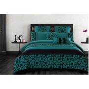 King Size Halsey Teal and Black Quilt Cover Set (3PCS)