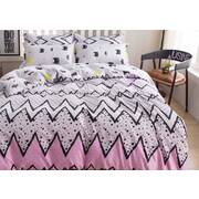Queen Size 3pcs Pink with Cute Black Pattern Quilt Cover Set