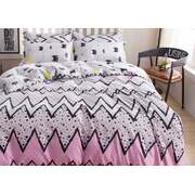 Single Size 2pcs Pink with Cute Black Pattern Quilt Cover Set