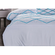 Super King Size White and Turquoise Blue Quilt Cover Set (3PCS)