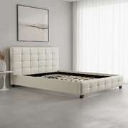 Queen PU Leather Deluxe Bed Frame White