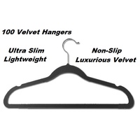 100 Black Space Saving Velvet Coat Hangers