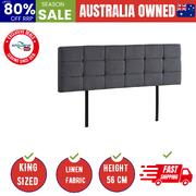 Linen Fabric King Bed Deluxe Headboard Bedhead - Grey